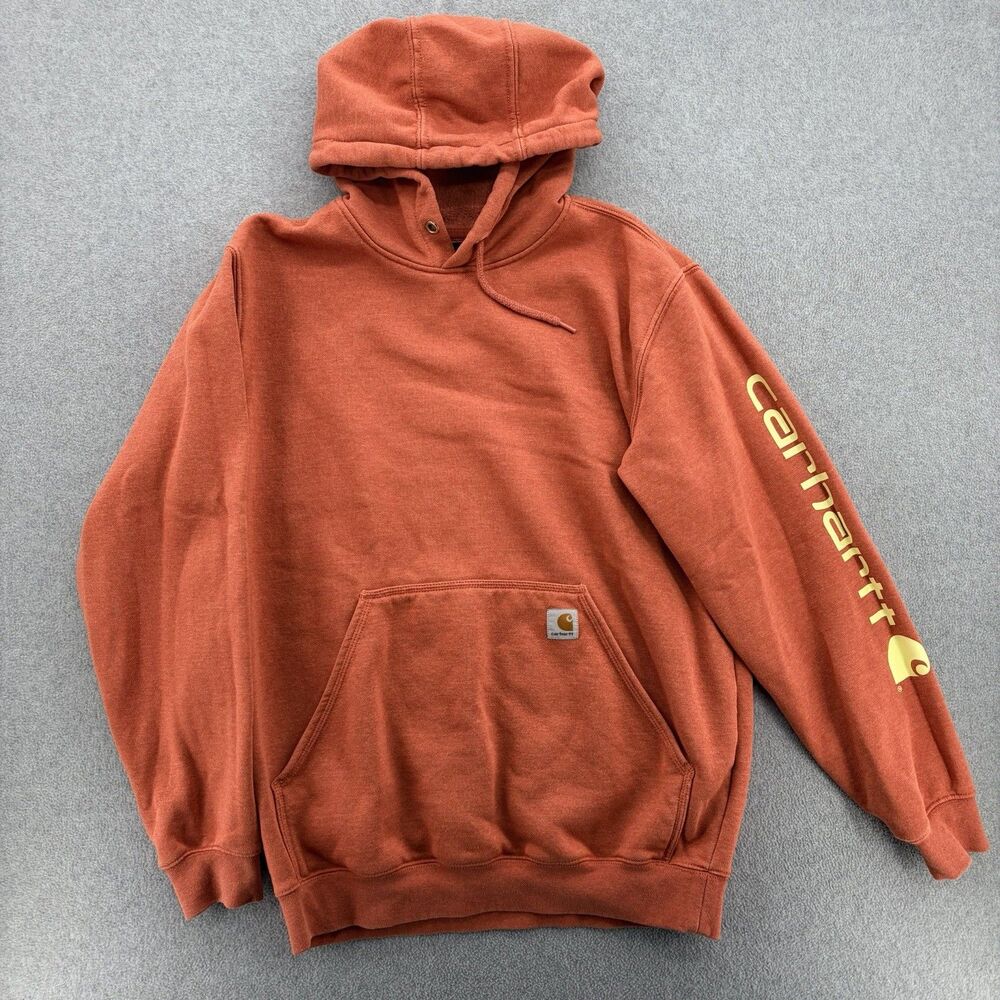 Carhartt K288 Hoodie Men Medium Loose Fit Sleeve Logo Rust Orange Pullover